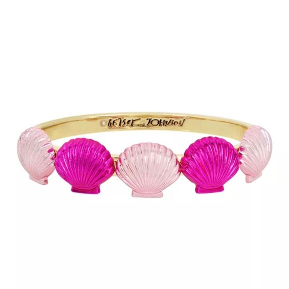 NEW | Betsey Johnson | Pink Seashell Hinged Bangle Bracelet - Picture 2 of 5